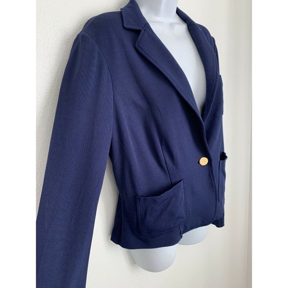 Lauren Ralph Lauren Womens Knit Blazer Viscose Dark Blue Gold Buttons Si… - Picture 2 of 8